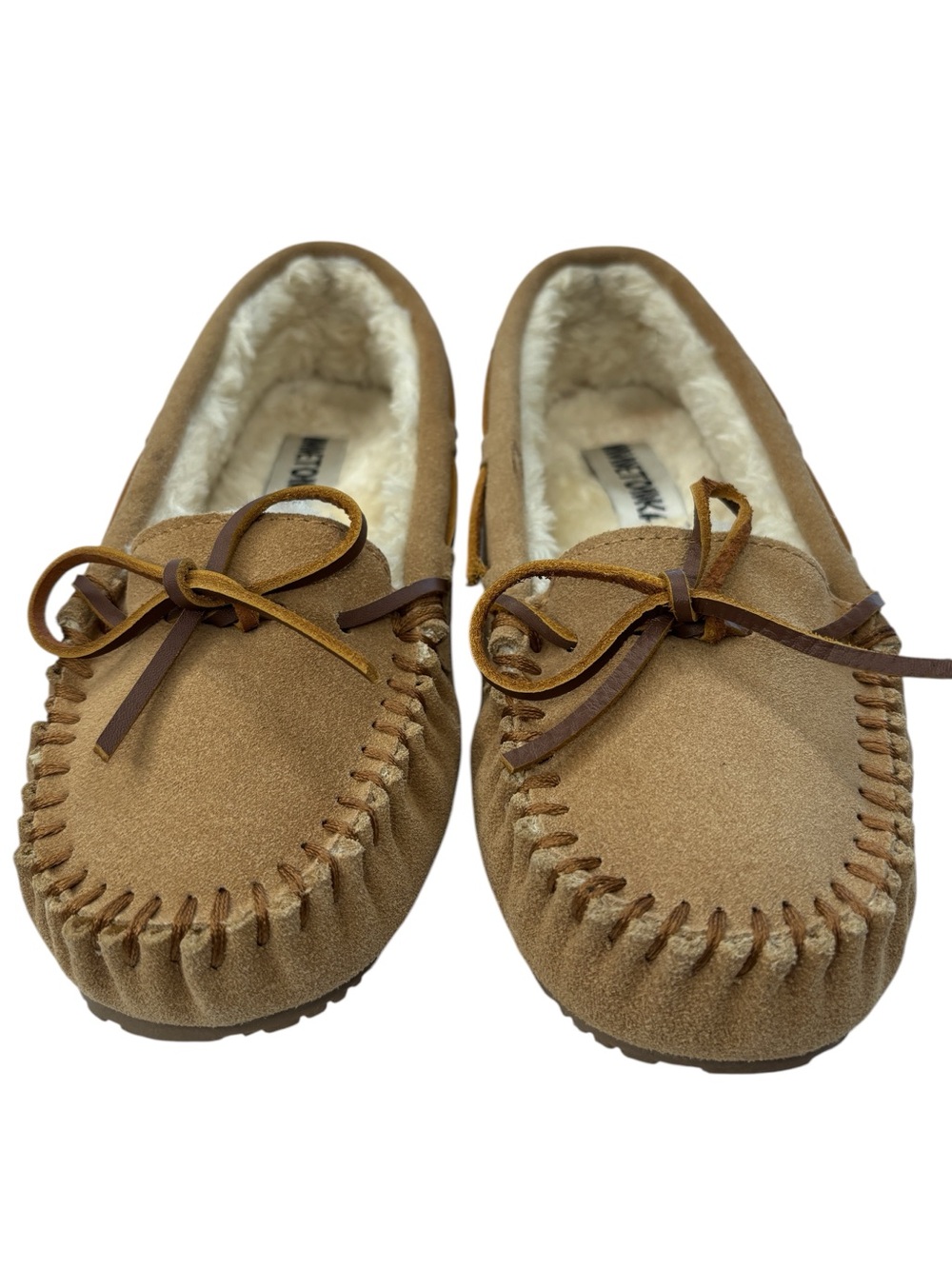 Minnetonka Cally Tan Suede Lined Moccasin Slipper Women Shoe Sz 7 M #4052 NEW!
